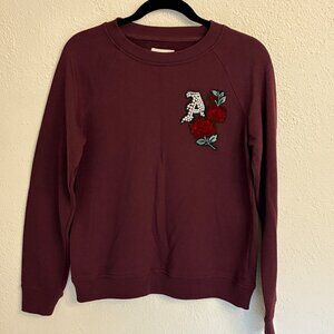 Aeropostale Sweatshirt Women M Burgundy A Patch Rose Pearl Embellished Knit Top